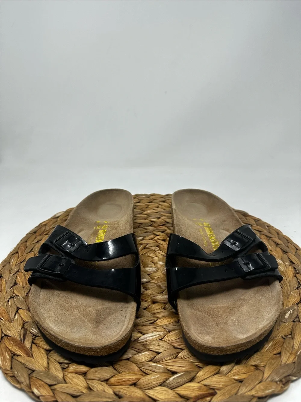 Birkenstock Ibiza Birko-Flor‎ Slide Sandals Black Patent Size 9 Narrow Women's